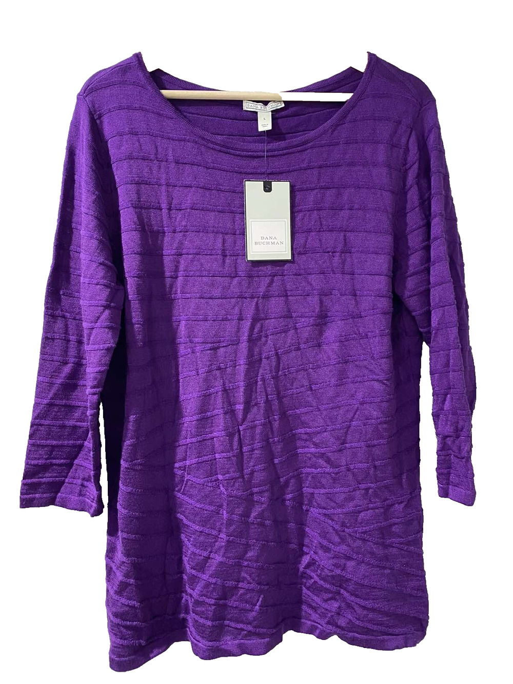 Dana Buchman asymetrical striped sweater Purple Size L Cotton Top A001374